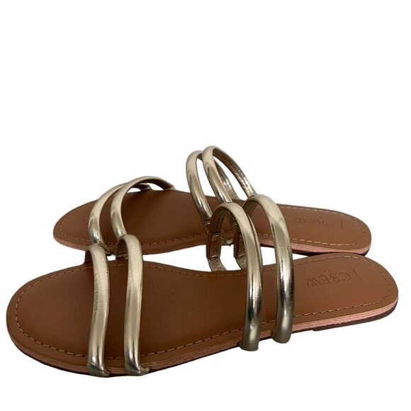J. Crew NWOT Gold Metallic Flat Slide On Sandals Size 8 - Picture 6 of 10